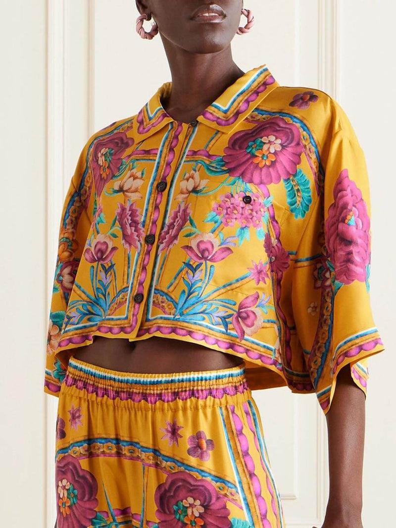Sunset Cropped Unique Printed Loose Wide-leg Pants