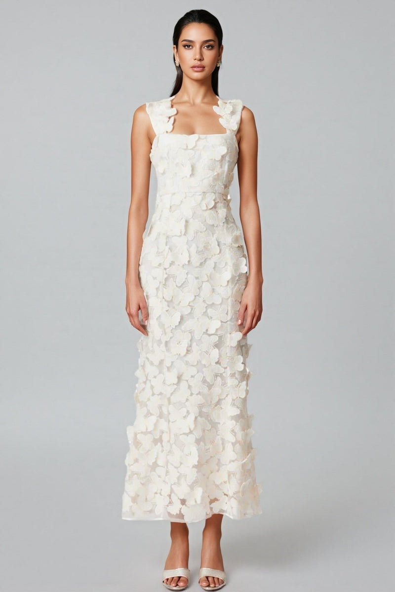 Sienla White Butterfly Midi Dress