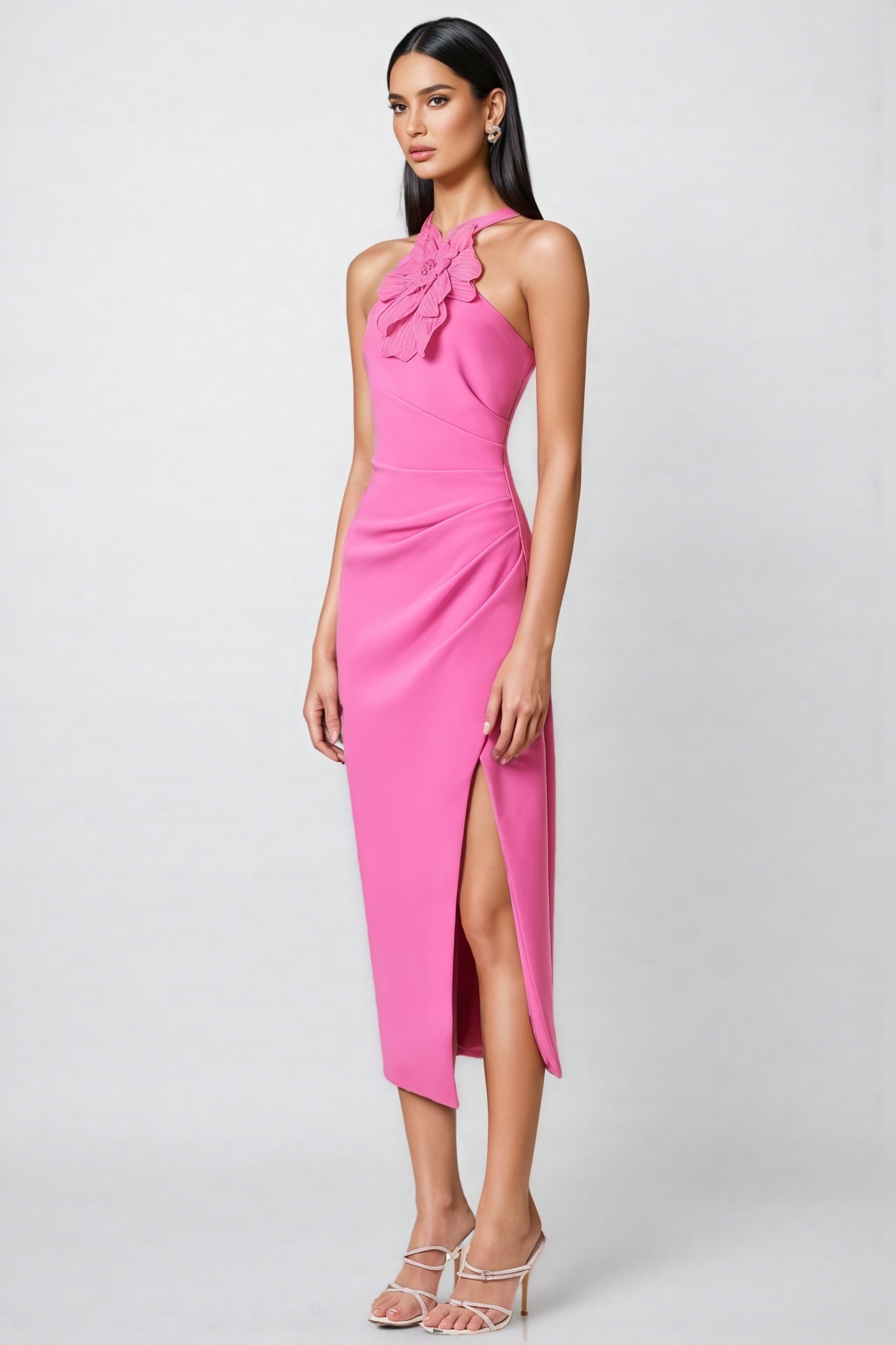 Lorrlk Pink 3d Midi Dress