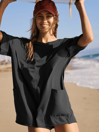 Nevaeh Cotton Pocketed Romper - Black