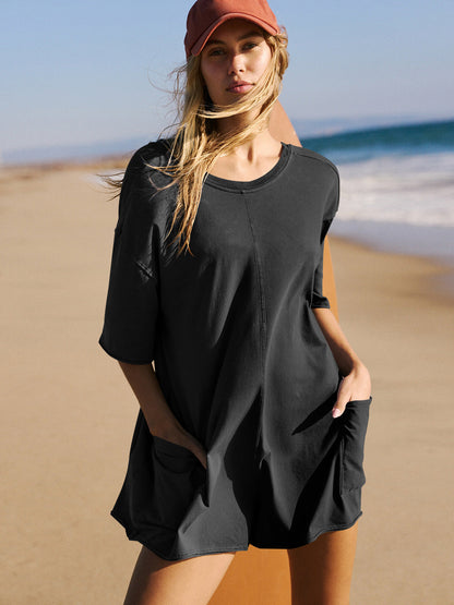 Nevaeh Cotton Pocketed Romper - Black