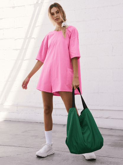 Nevaeh Cotton Pocketed Romper - Pink
