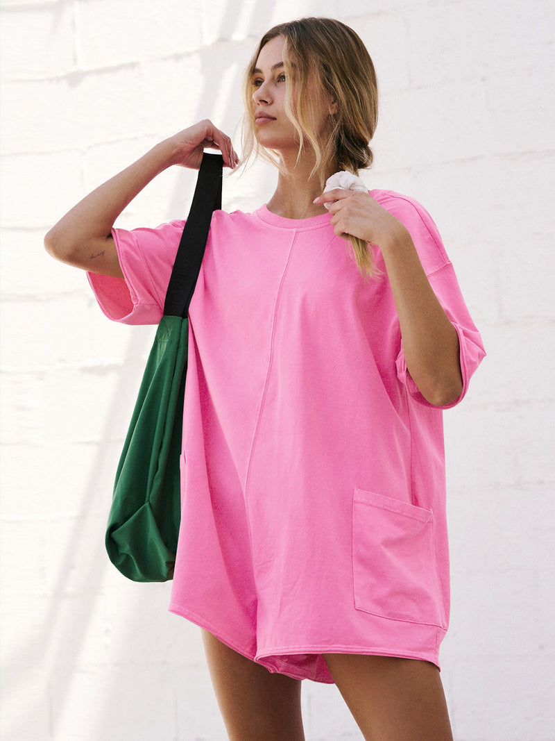 Nevaeh Cotton Pocketed Romper - Pink