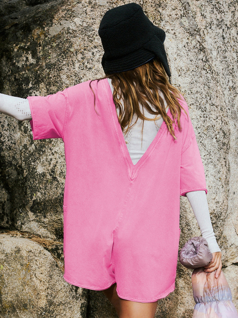 Nevaeh Cotton Pocketed Romper - Pink