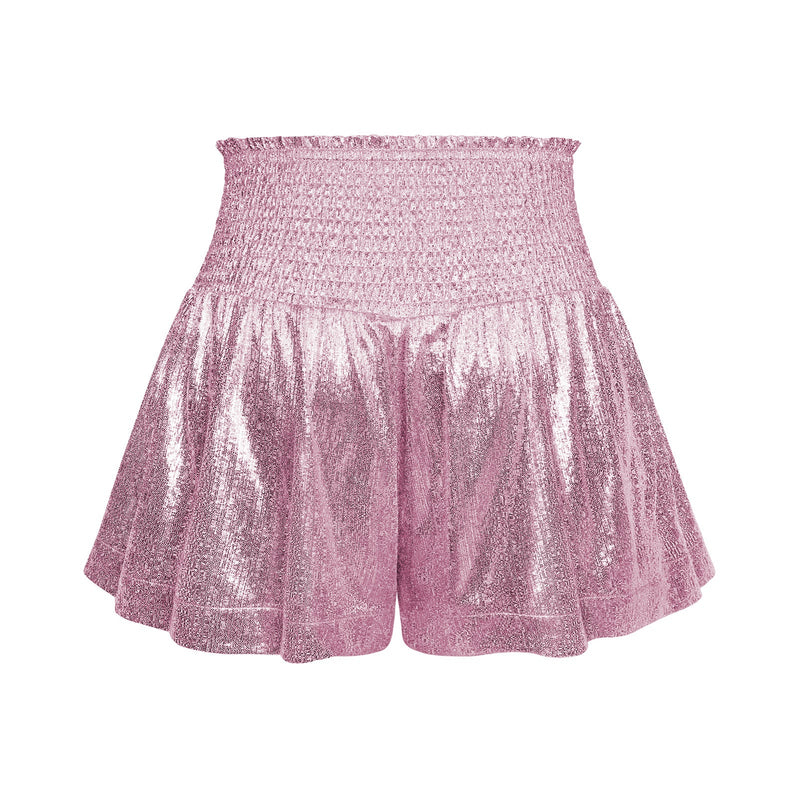Choose to Sparkle Metallic Shorts - Pink