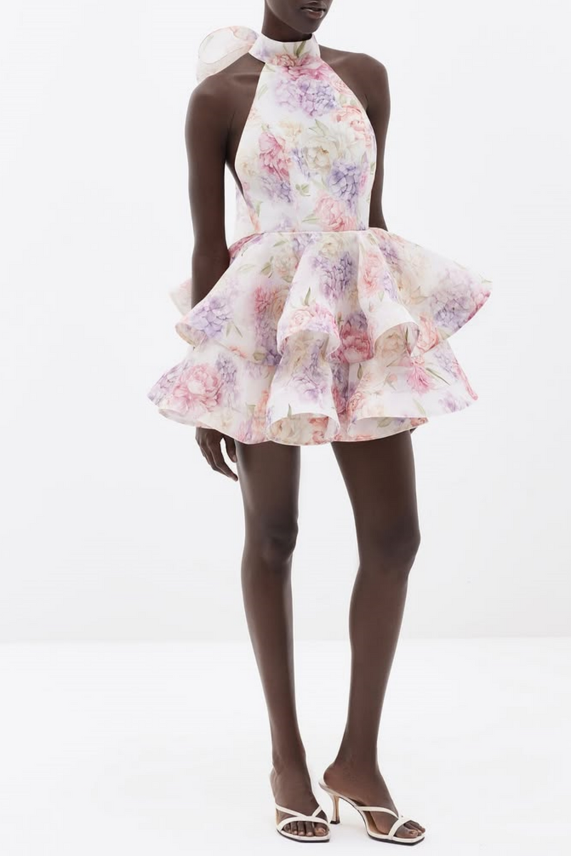 Earna Print Halter Mini Dress
