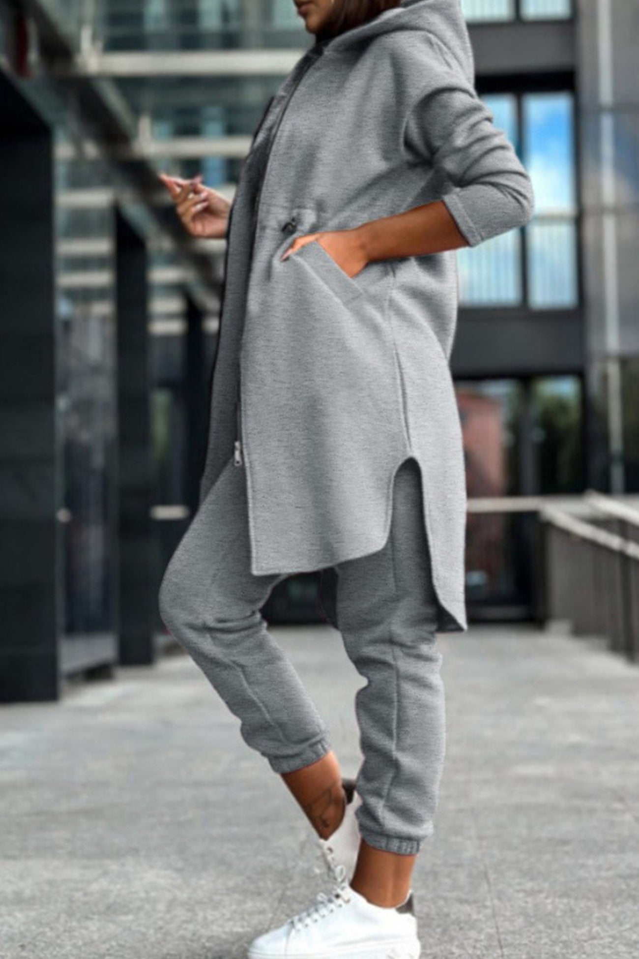 Elastic Waist Mid-length Hoodie Pants Set
