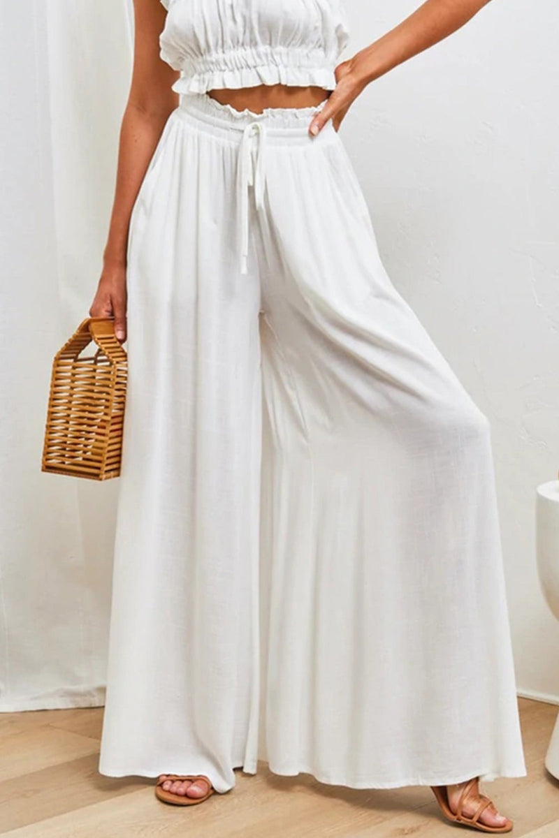 Elastic Waist Wide Leg Long Pants