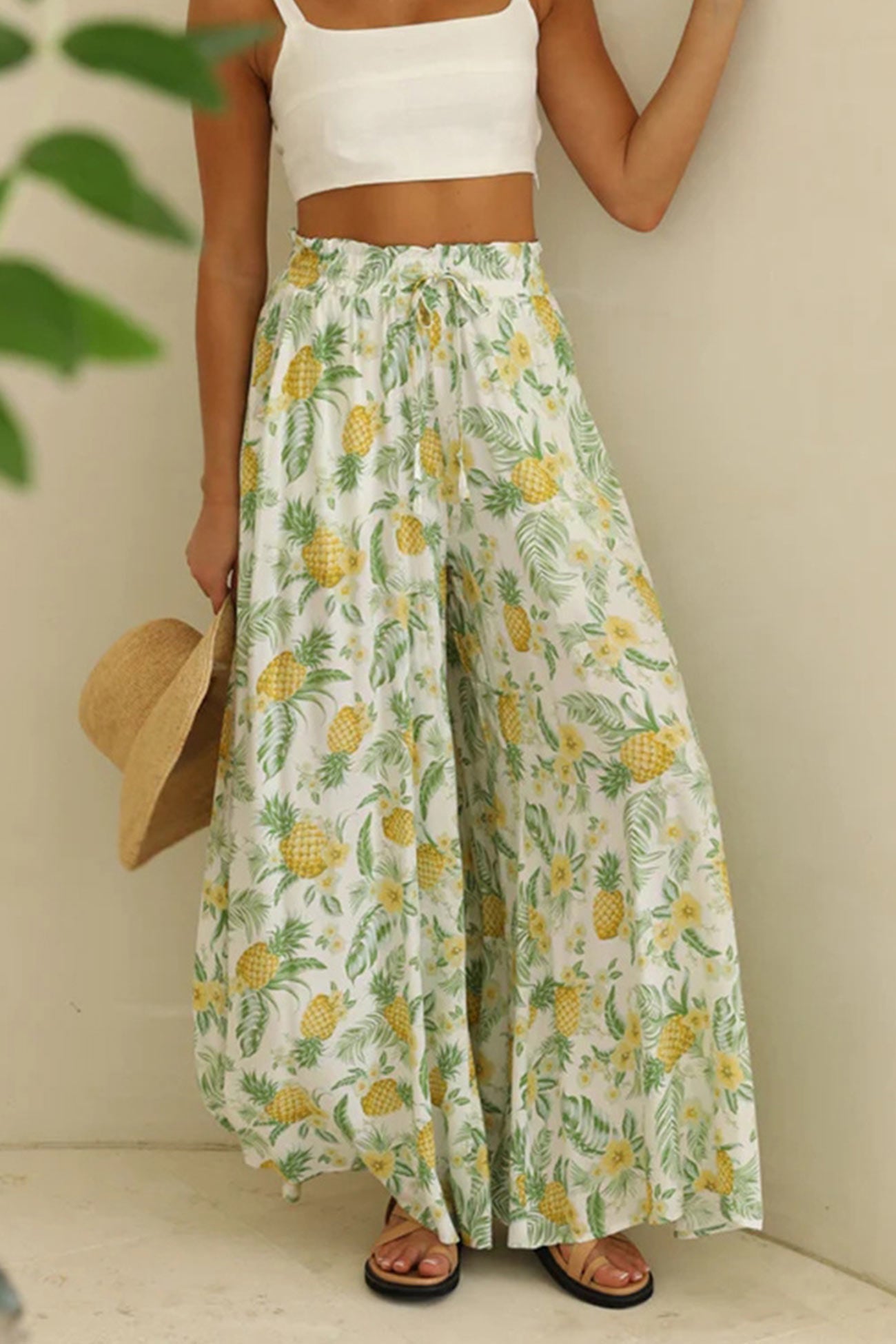 Elastic Waist Wide Leg Long Pants