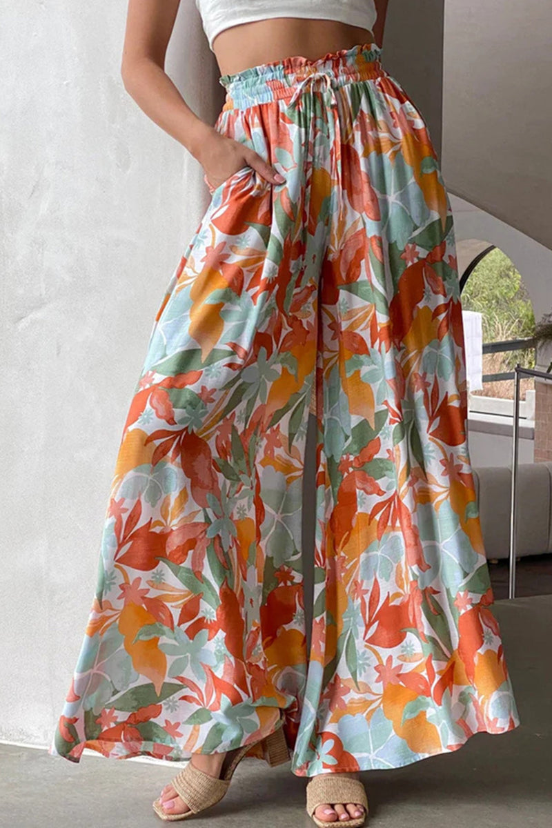 Elastic Waist Wide Leg Long Pants