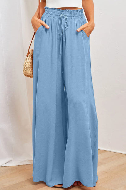 Elastic Waist Wide Leg Long Pants