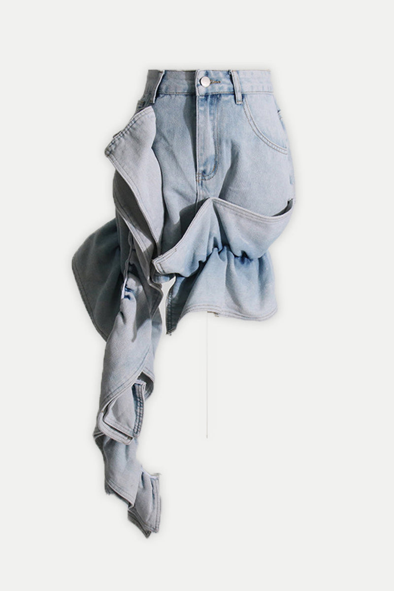 Eleanor Ruffle Denim Mini Skirt
