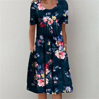 Temperament Short Sleeves Loose Weekend Holiday Midi Dresses