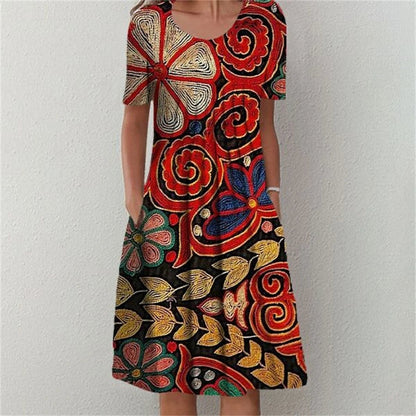 Temperament Short Sleeves Loose Weekend Holiday Midi Dresses