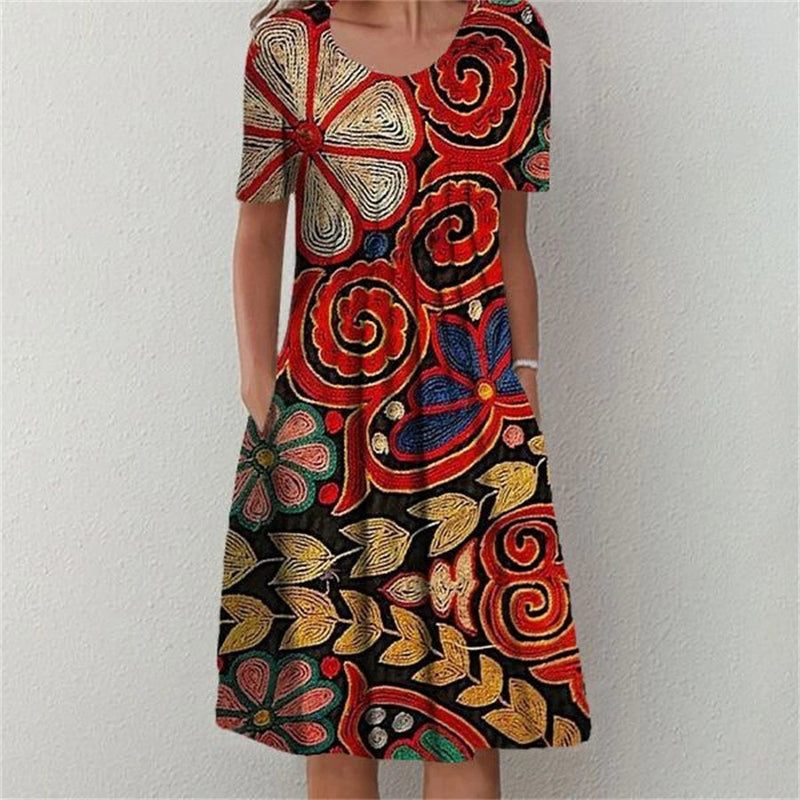 Temperament Short Sleeves Loose Weekend Holiday Midi Dresses