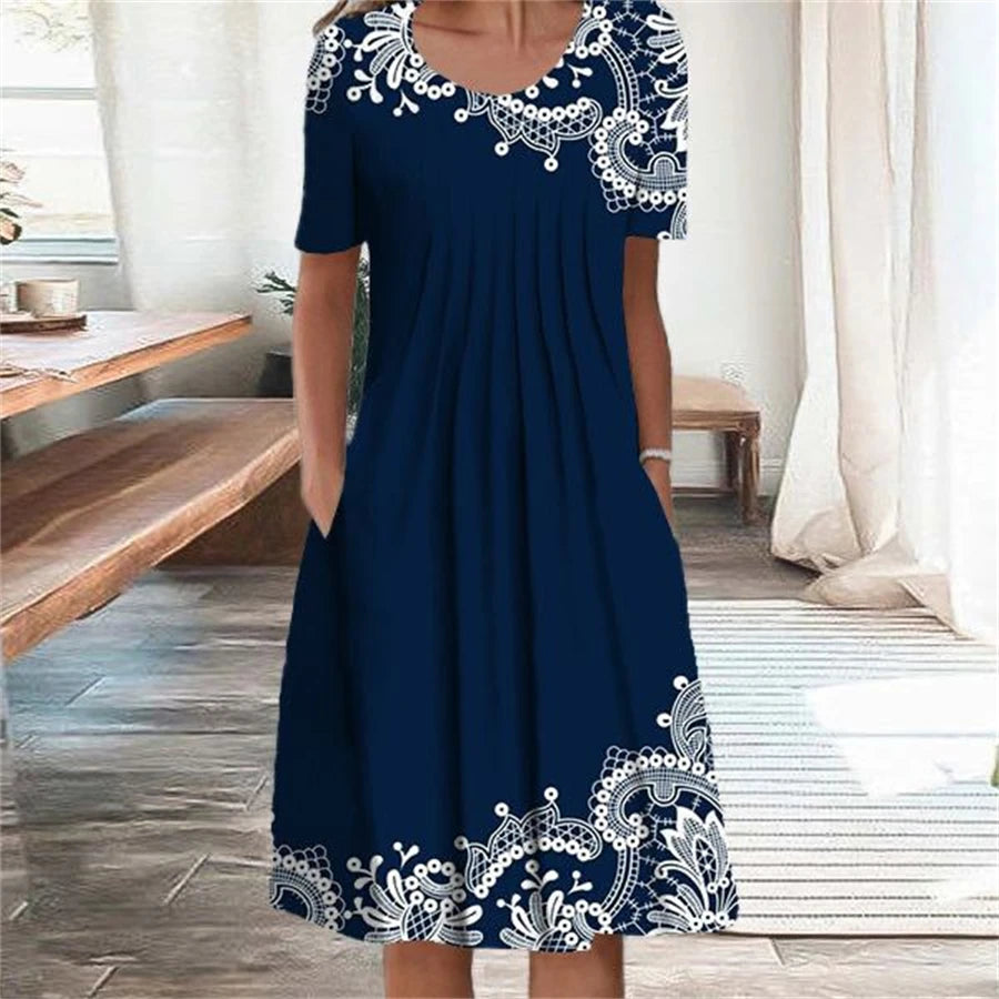Temperament Short Sleeves Loose Weekend Holiday Midi Dresses