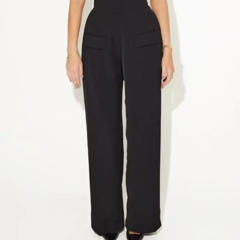 Halter Top Wide Leg High Waist Office Two Piece Set