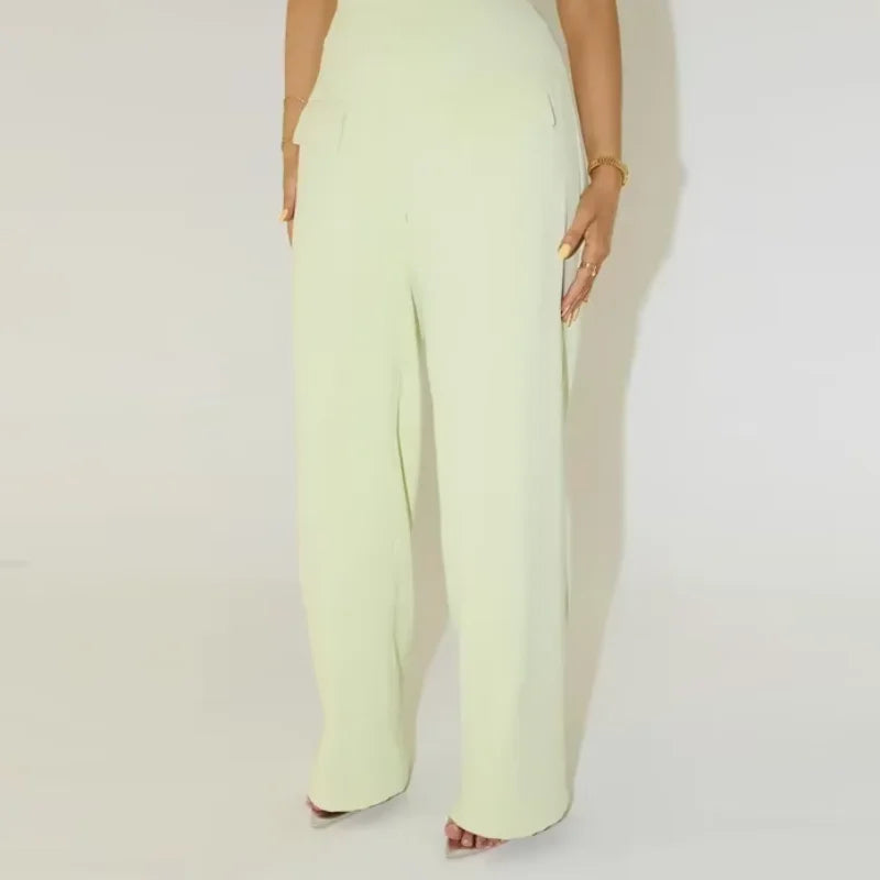 Halter Top Wide Leg High Waist Office Two Piece Set