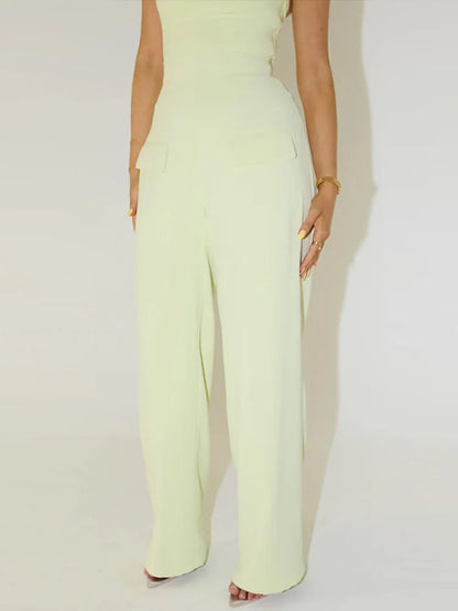 Halter Top Wide Leg High Waist Office Two Piece Set