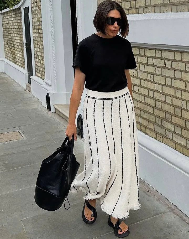 Dressbetty - Striped Tassel Knitted Elastic High Waist Skirt