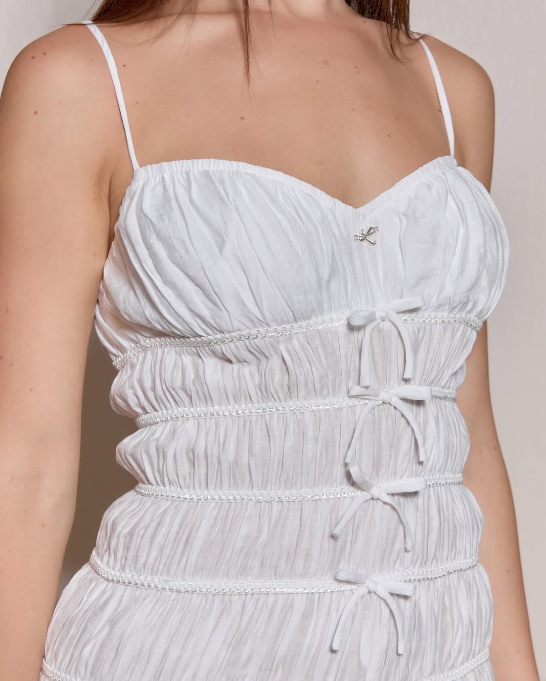 White Ruched Maxi Dress _ Slimming Vacation Outfit for Photos