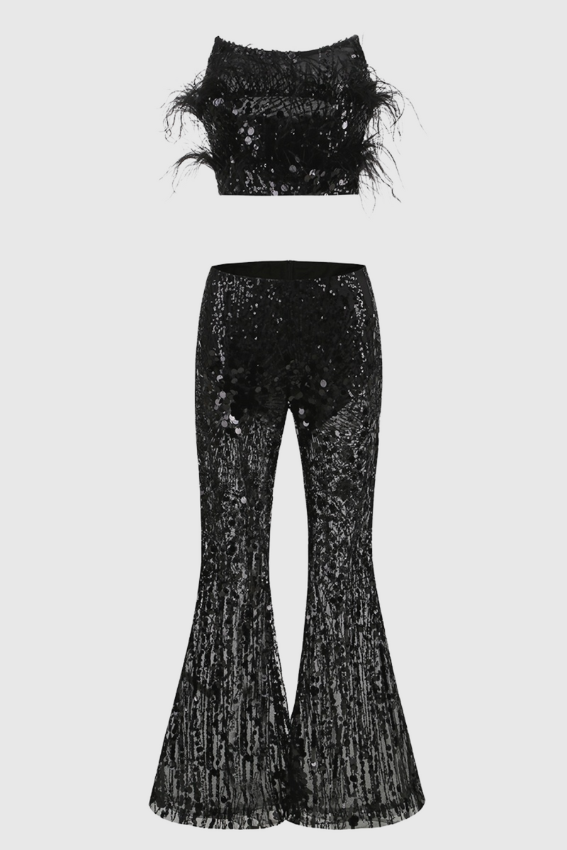 Eleri Feather Sequin Corset Two Piece Set