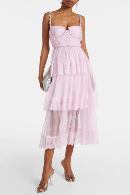 Elgine Crystal-embellished Lace-trimmed Midi Dress