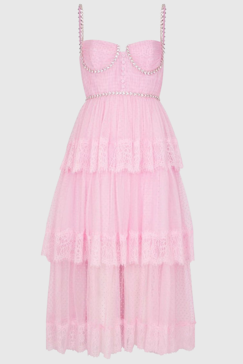 Elgine Crystal-embellished Lace-trimmed Midi Dress