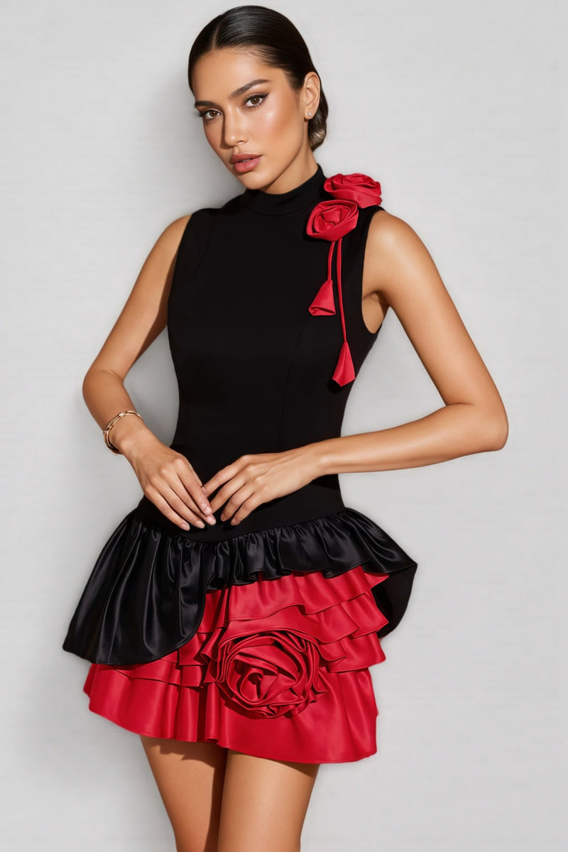 Tristen Sleeveless Flower Ruched Mini Dress