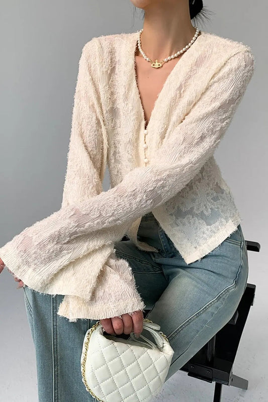 Elily V-neck Ruffle Long Sleeve Blouse