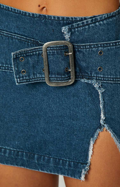 Maddalena Buckle Denim Mini Skirt