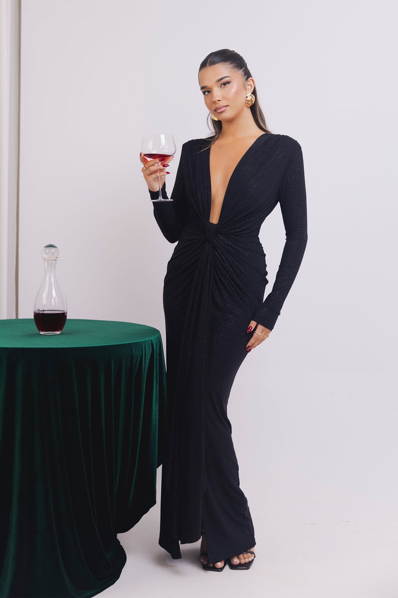 Beverly Deep V-neck Ruched Maxi Dress