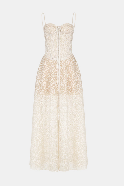 Emani Lace Corset Cutout Maxi Dress - Beige
