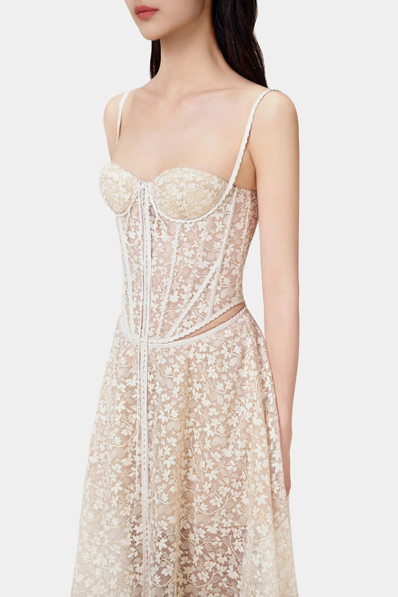 Emani Lace Corset Cutout Maxi Dress - Beige