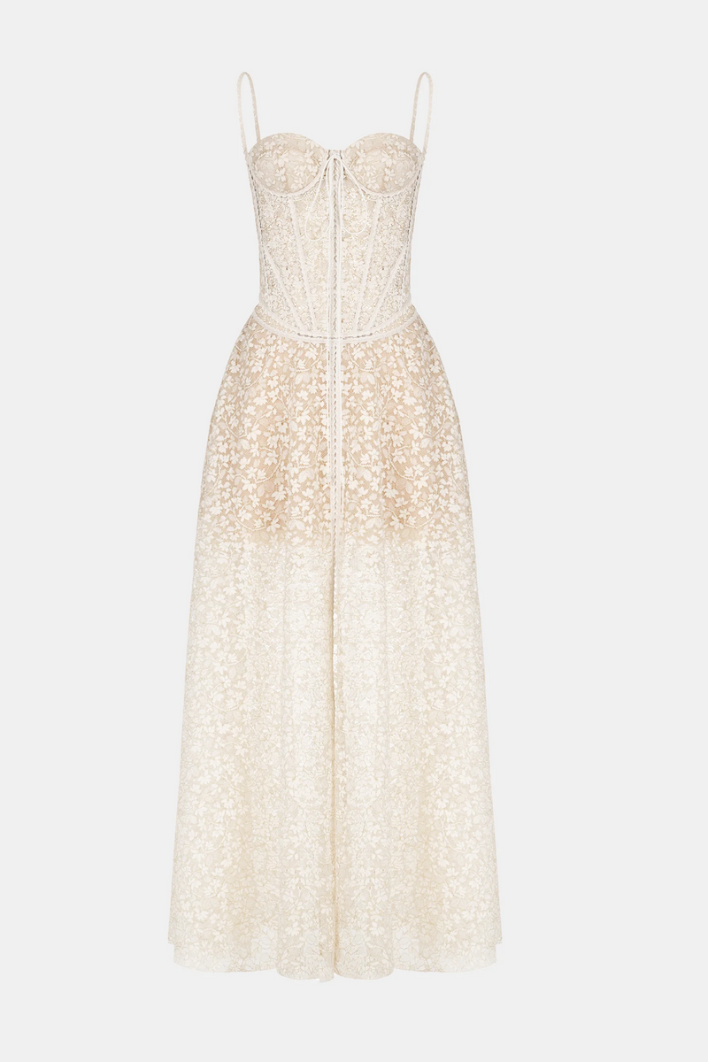 Emani Lace Corset Cutout Maxi Dress - Beige