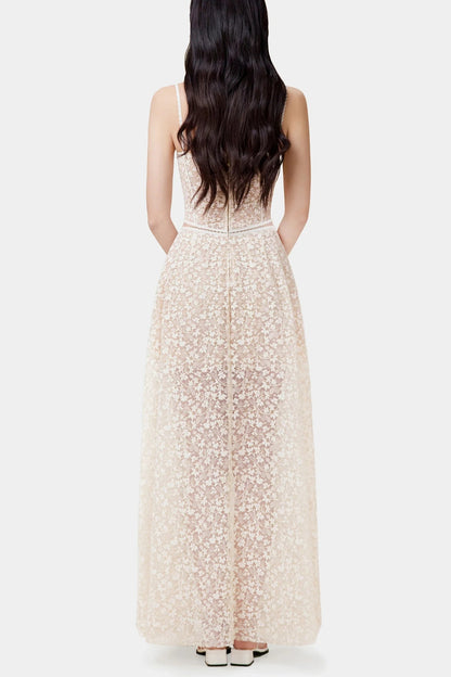 Emani Lace Corset Cutout Maxi Dress - Beige