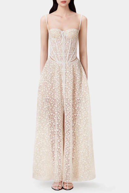 Emani Lace Corset Cutout Maxi Dress - Beige