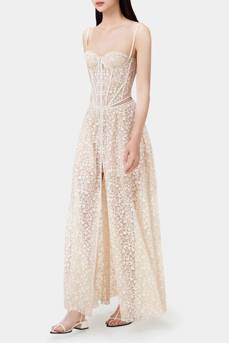 Emani Lace Corset Cutout Maxi Dress - Beige
