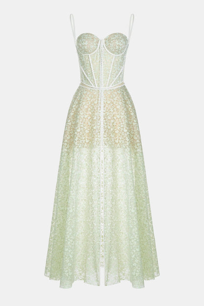 Emani Lace Corset Cutout Maxi Dress - Mint