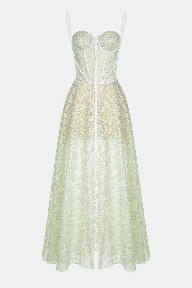 Emani Lace Corset Cutout Maxi Dress - Mint