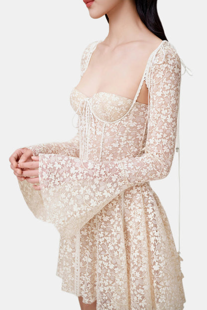 Emani Lace Corset Mini Dress - Beige