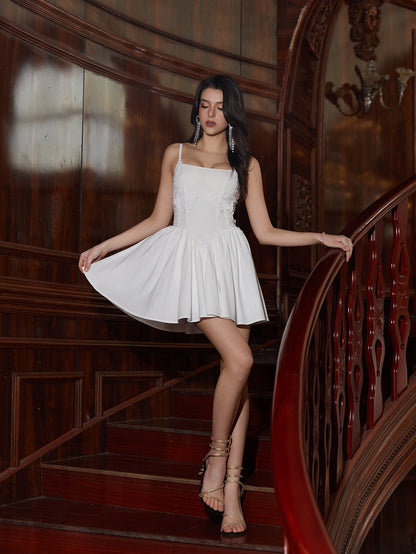 Embroidery Decoration Pleated Hem Cami Dress