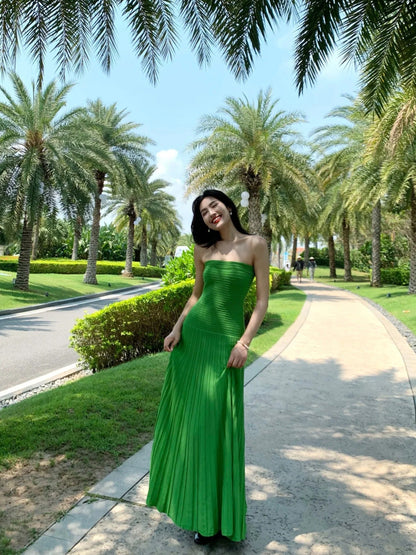Emerald Green Knit Strapless Bodycon Maxi Dress _ Beach Glam