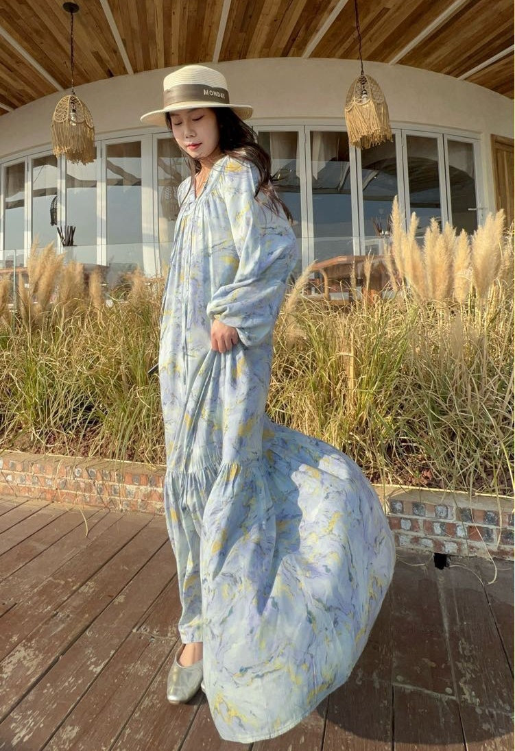 Breeze Cotton Long Dress _ Sweet & Relaxed Travel-ready Loose Fit Gown Flowy Dress