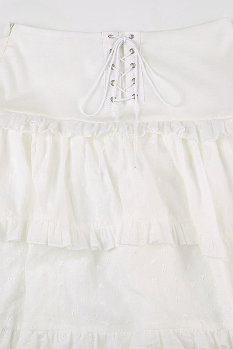 Eyelet Strap A-line Tiered Long Skirt