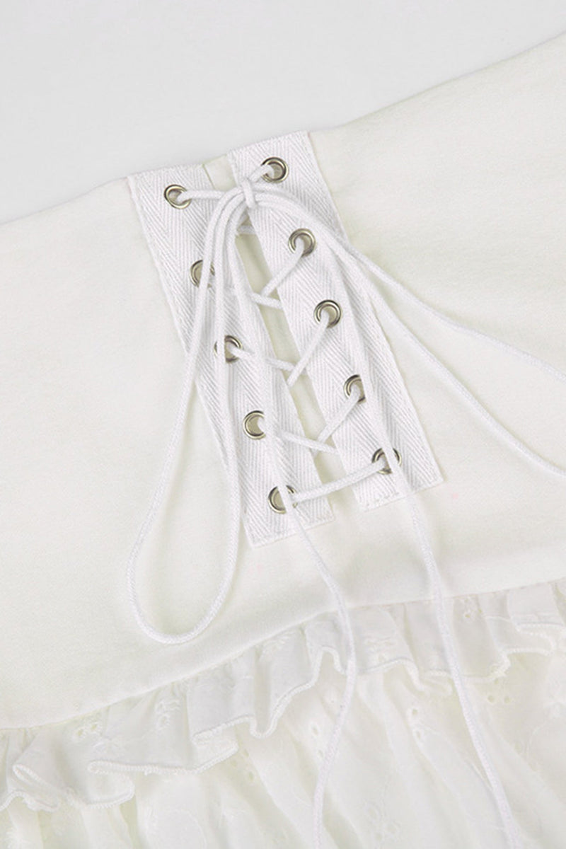 Eyelet Strap A-line Tiered Long Skirt