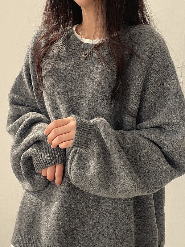 Color Oversized Sweater With Split Hem