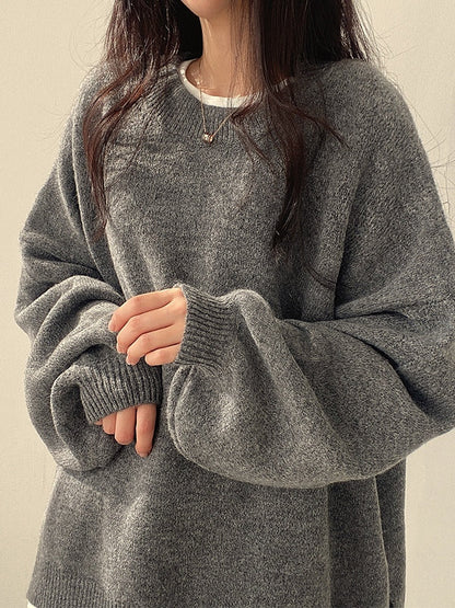Color Oversized Sweater With Split Hem