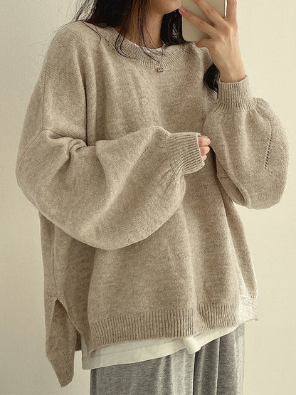 Color Oversized Sweater With Split Hem