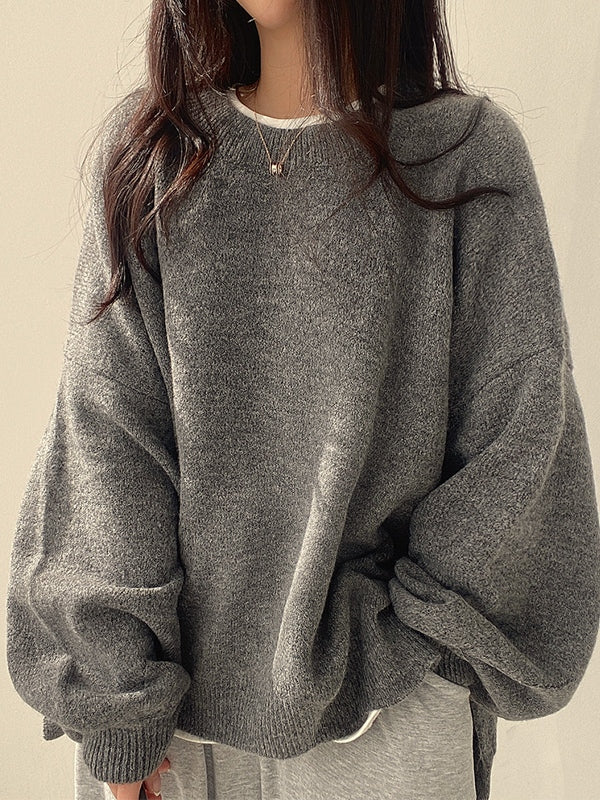 Color Oversized Sweater With Split Hem